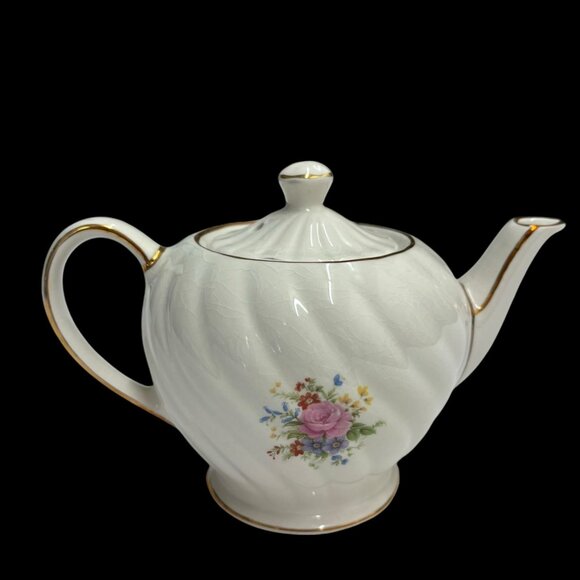Sadler England Ceramic Teapot With Lid - 7.5" Wide - White With Multicolor Flowe - Picture 3 of 9